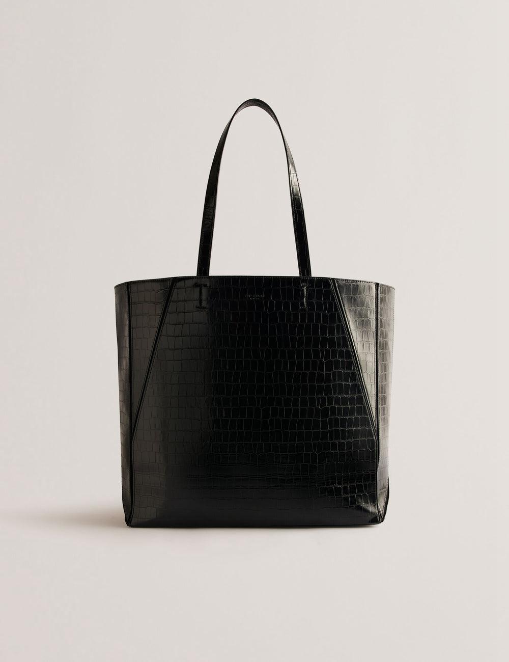 Women Ted Baker SOPHYNA - Croc Effect Folding Shopper Shopper Bags Black | Australia  64759-HQBE
