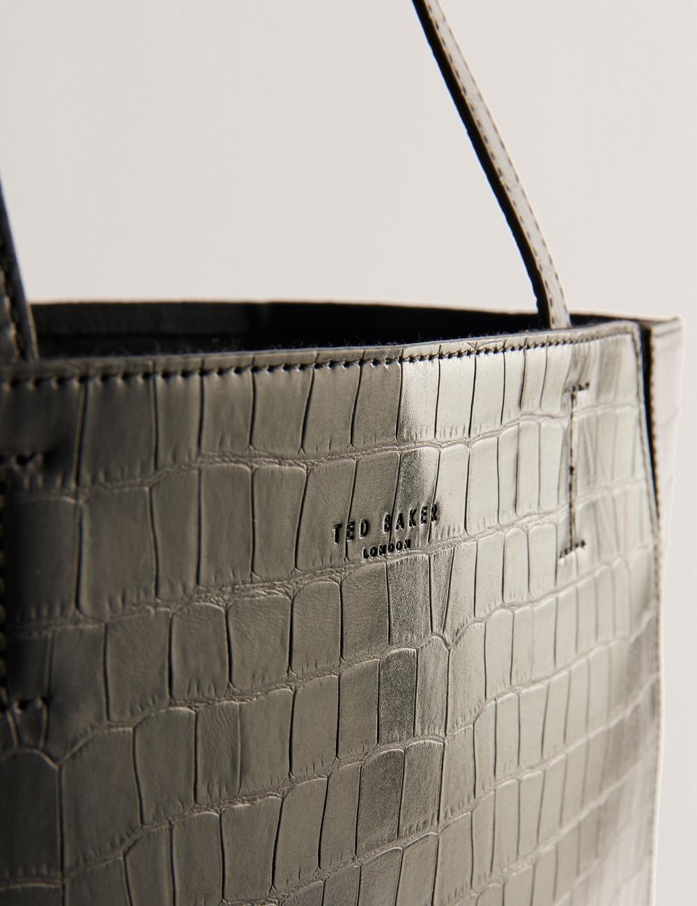 Women Ted Baker SOPHYNA - Croc Effect Folding Shopper Shopper Bags Black | Australia  64759-HQBE