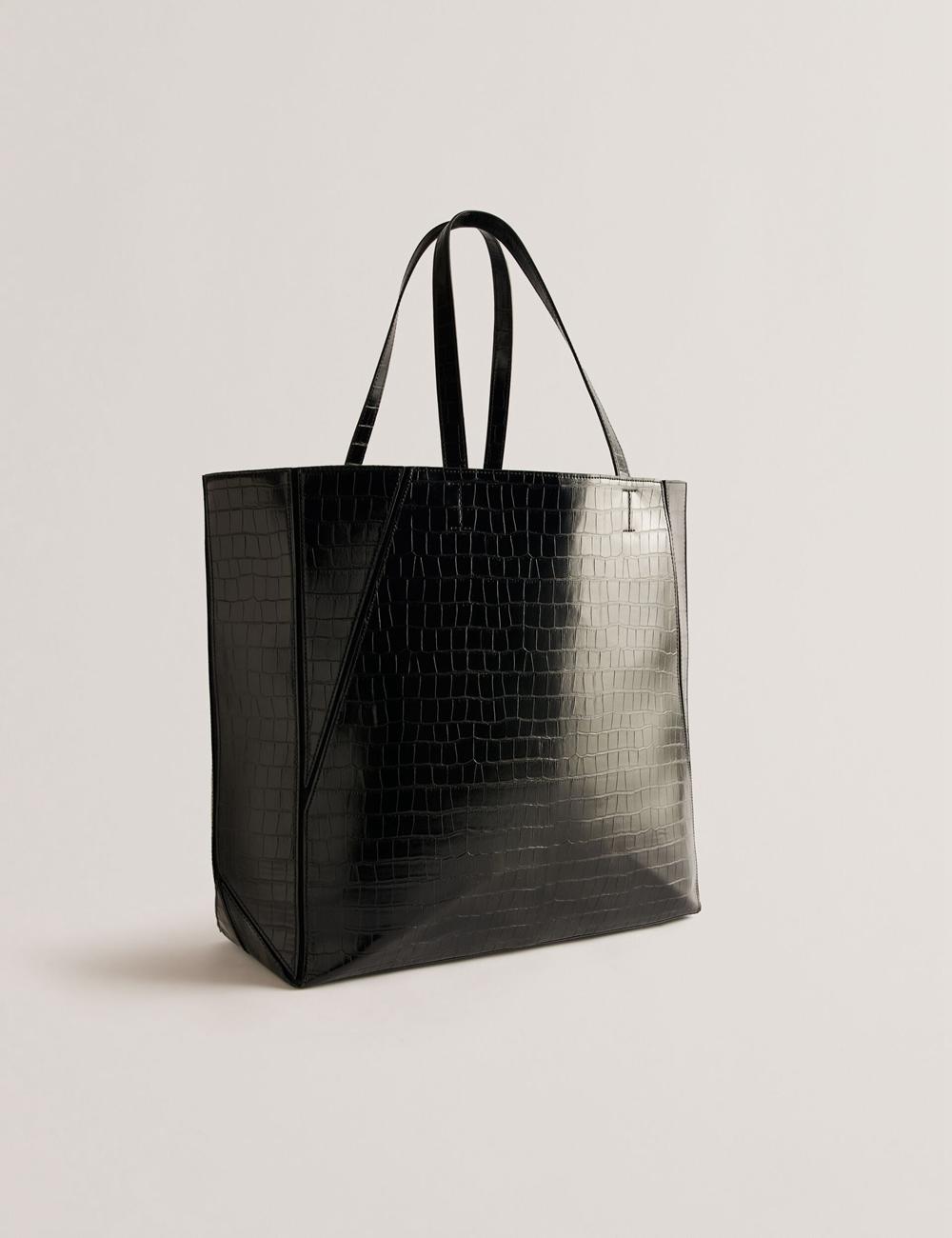 Women Ted Baker SOPHYNA - Croc Effect Folding Shopper Shopper Bags Black | Australia  64759-HQBE