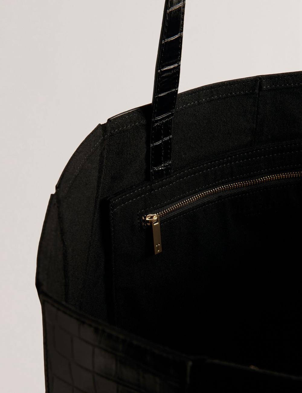 Women Ted Baker SOPHYNA - Croc Effect Folding Shopper Shopper Bags Black | Australia  64759-HQBE