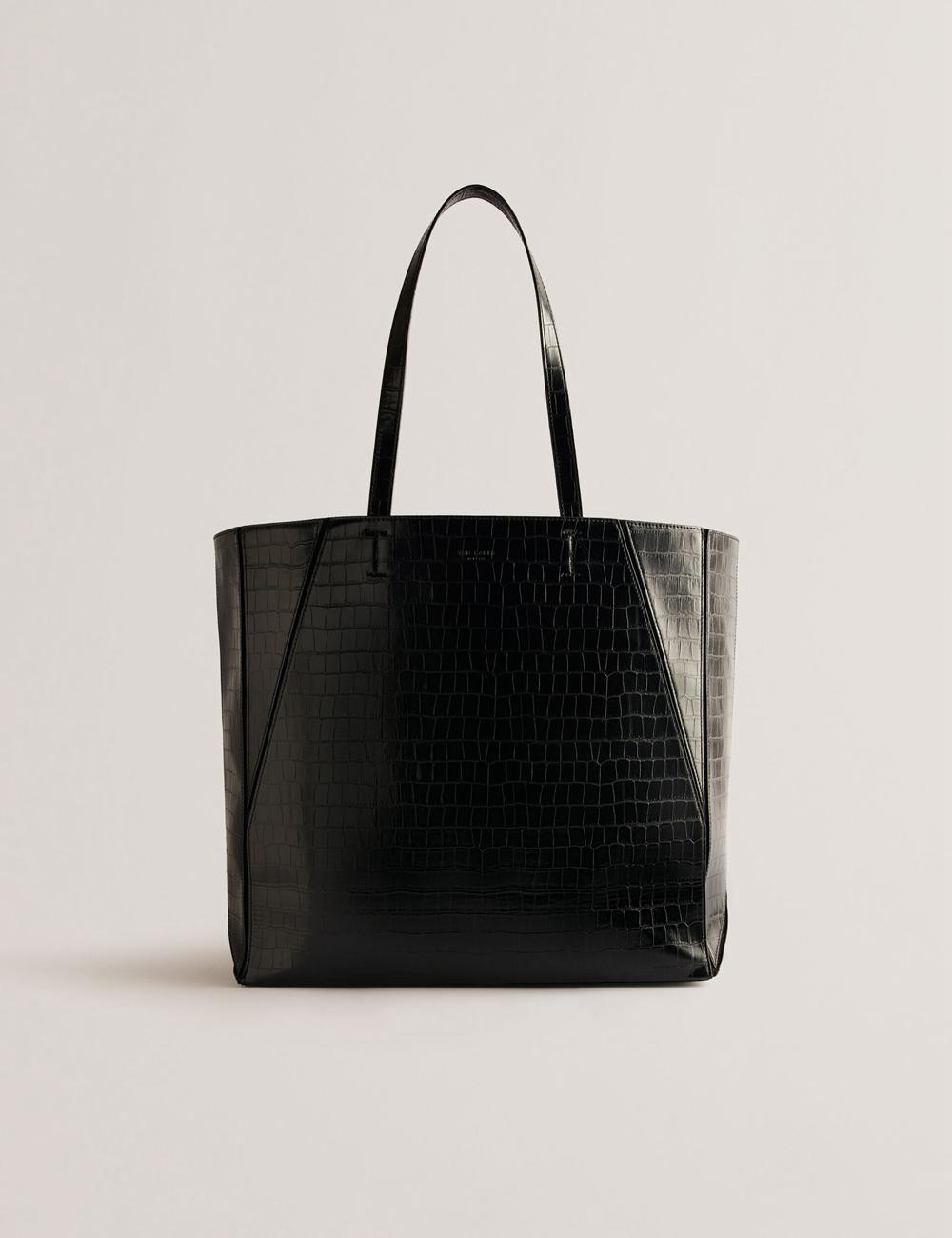 Women Ted Baker SOPHYNA - Croc Effect Folding Shopper Shopper Bags Black | Australia  64759-HQBE