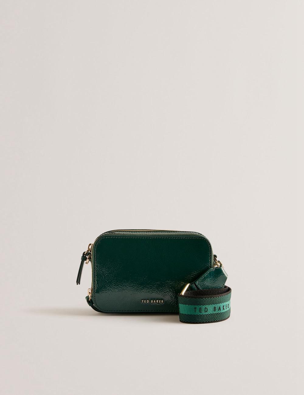 Women Ted Baker STUNWA - Patent Leather Webbing Camera Camera Bag Mid-Green | Australia  63490-MELS