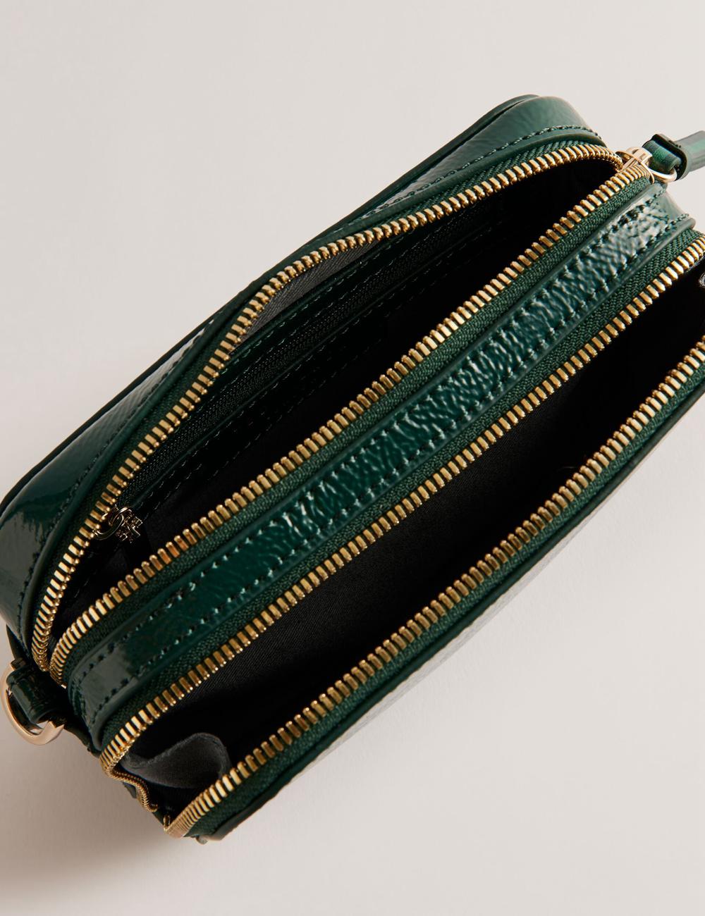 Women Ted Baker STUNWA - Patent Leather Webbing Camera Camera Bag Mid-Green | Australia  63490-MELS
