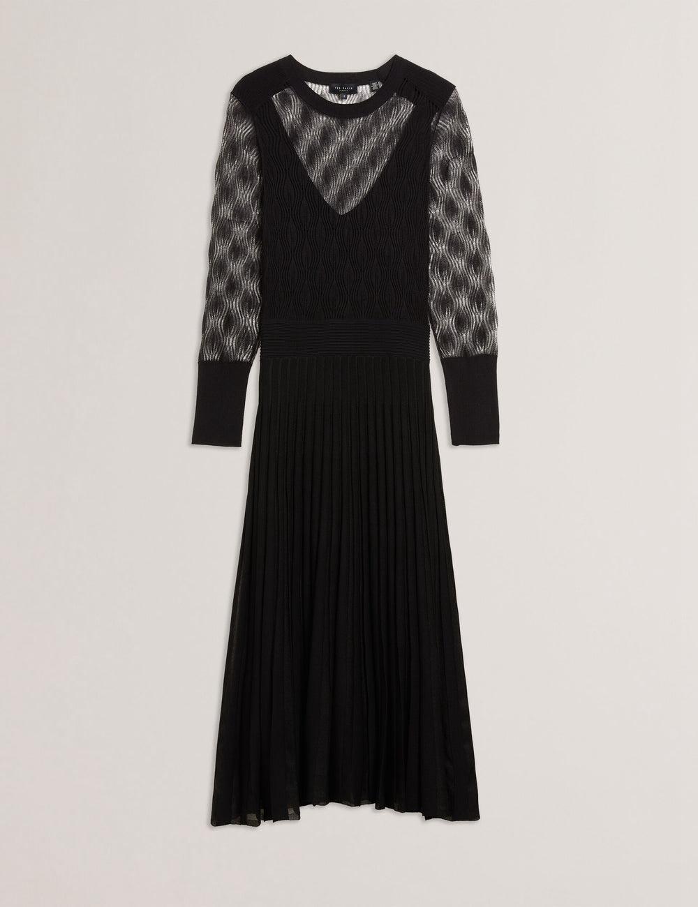 Women Ted Baker TIIMARA - Pointelle Knit Asymmetric Midi Dresses Black | Australia  92586-JXZB