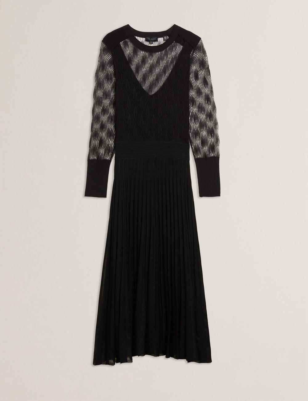 Women Ted Baker TIIMARA - Pointelle Knit Asymmetric Midi Dresses Black | Australia  92586-JXZB